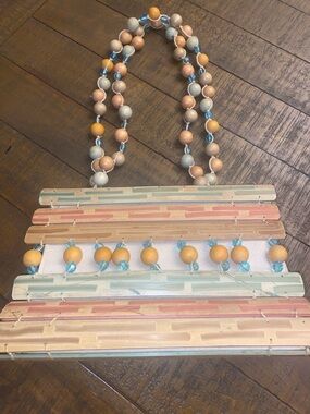 Wood dyed Bead Handle Striped Pastel Handbag - hand painted bamboo strips